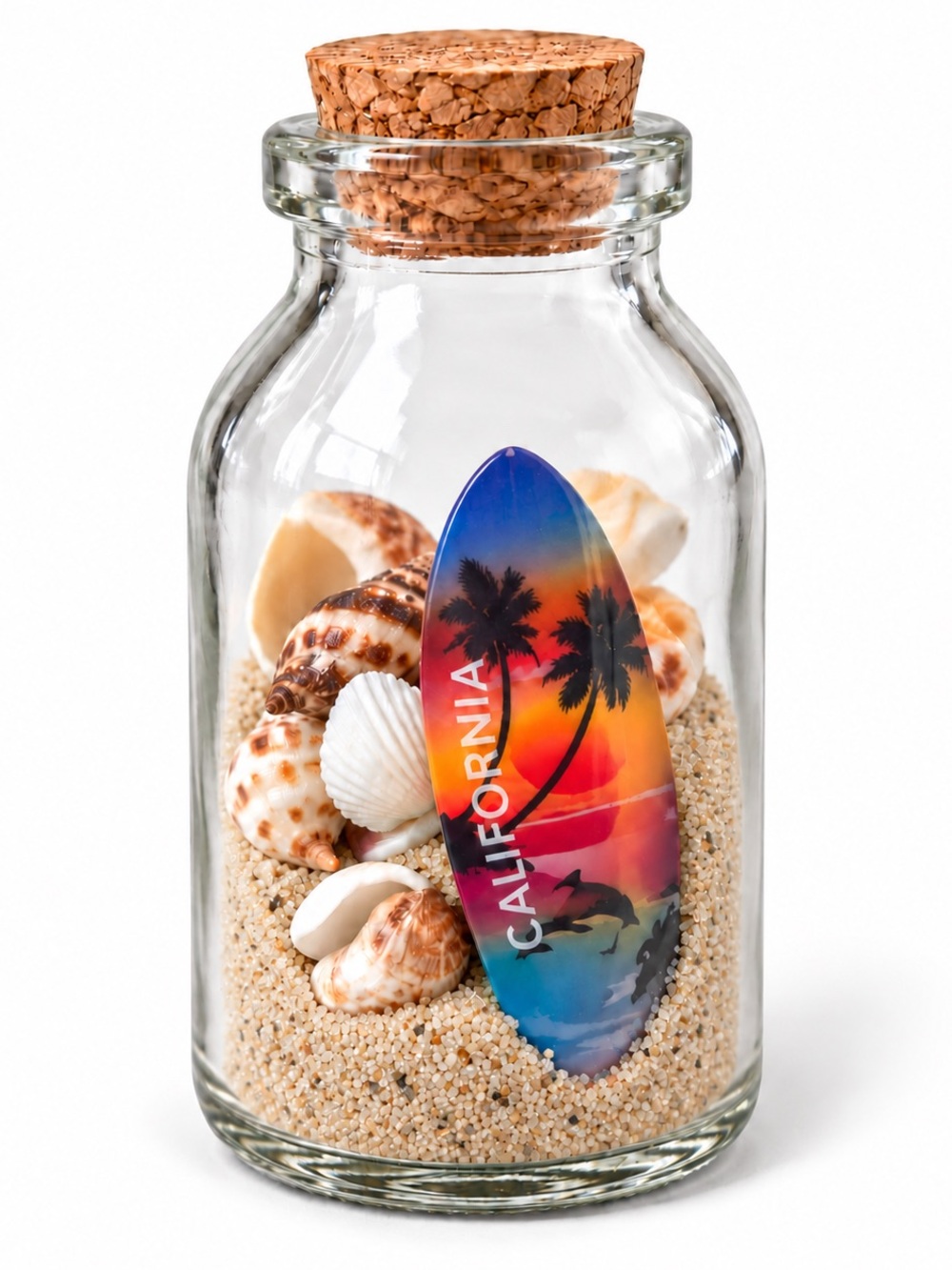 Glass Beach Jar with Multicolor Surfboard Art